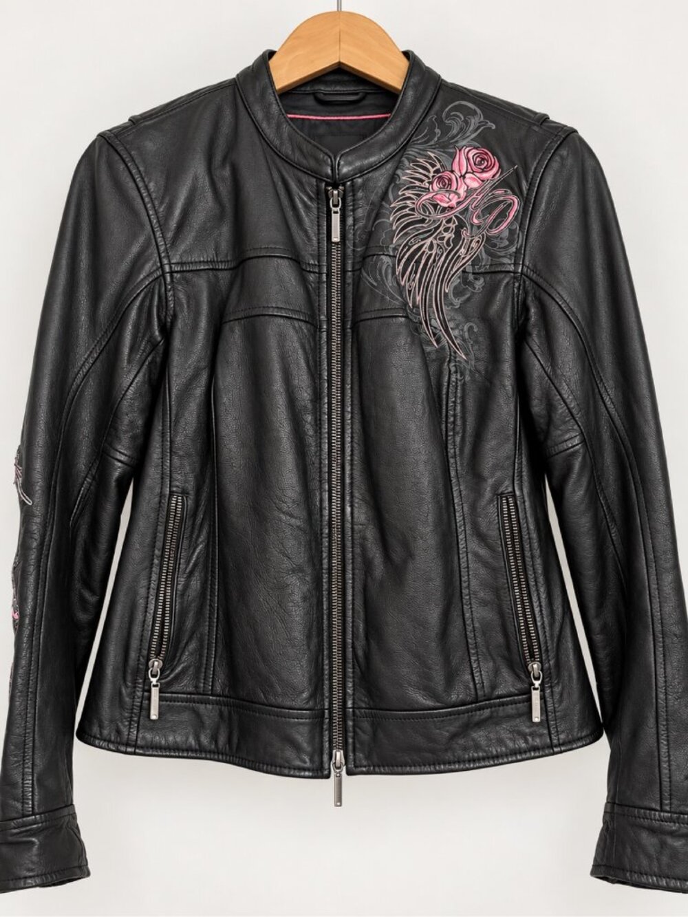 Harley-Davidson Women's Leather Motorcycle Jacket Pink Roses Size M